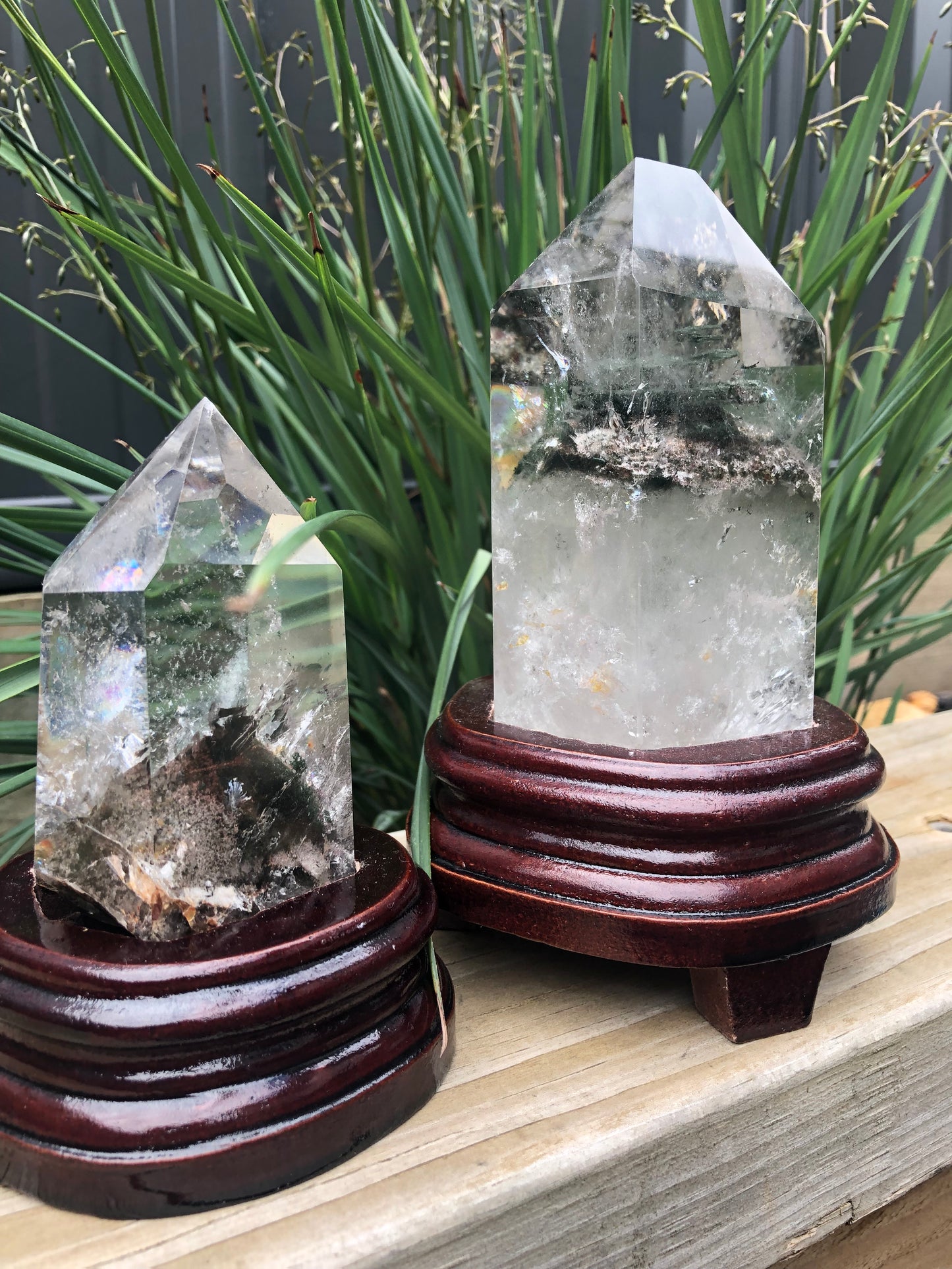 GARDEN QUARTZ TOWER(S) WITH WOODEN STAND(S)