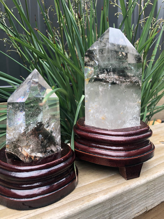 GARDEN QUARTZ TOWER(S) WITH WOODEN STAND(S)