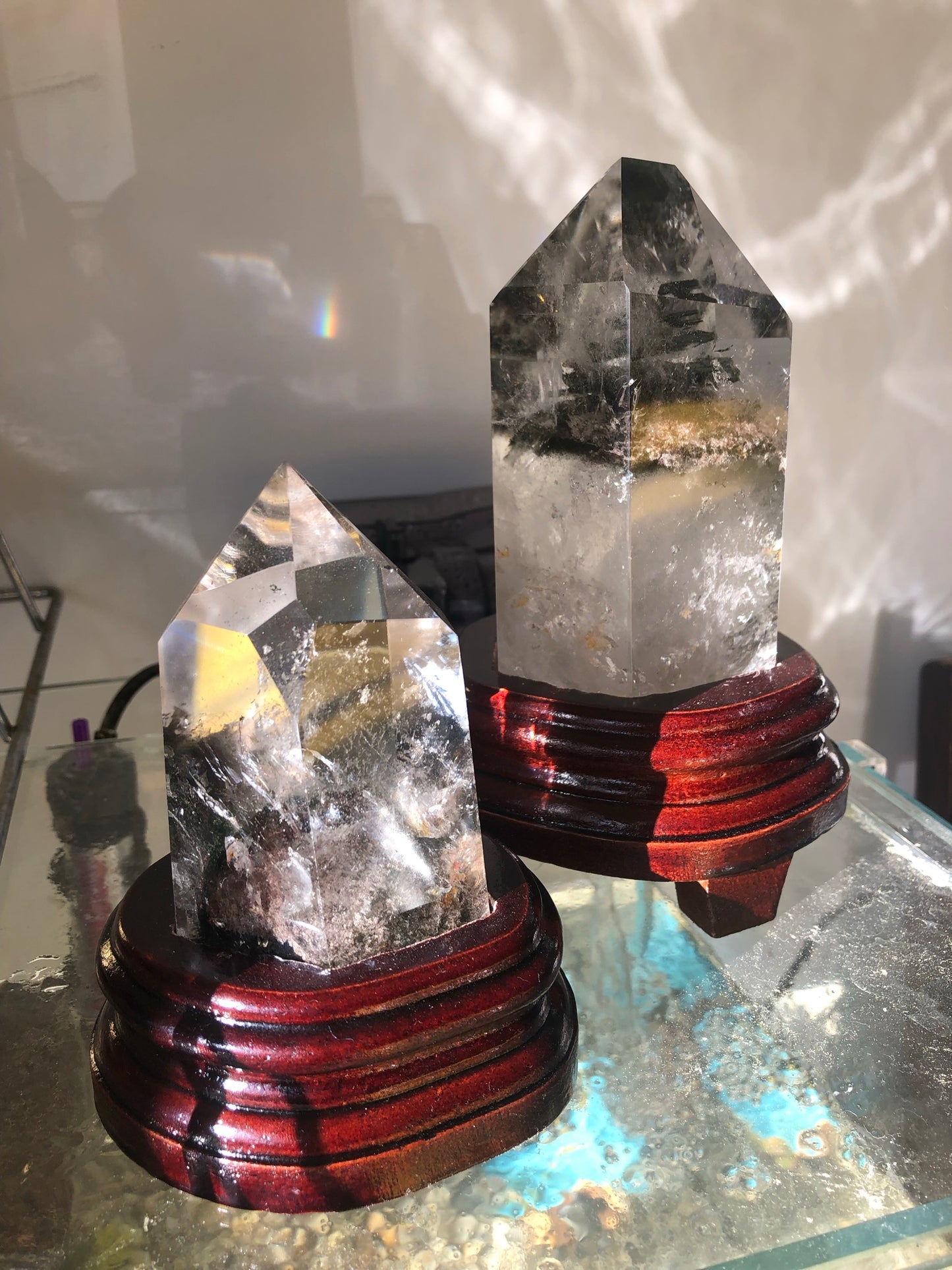 GARDEN QUARTZ TOWER(S) WITH WOODEN STAND(S)