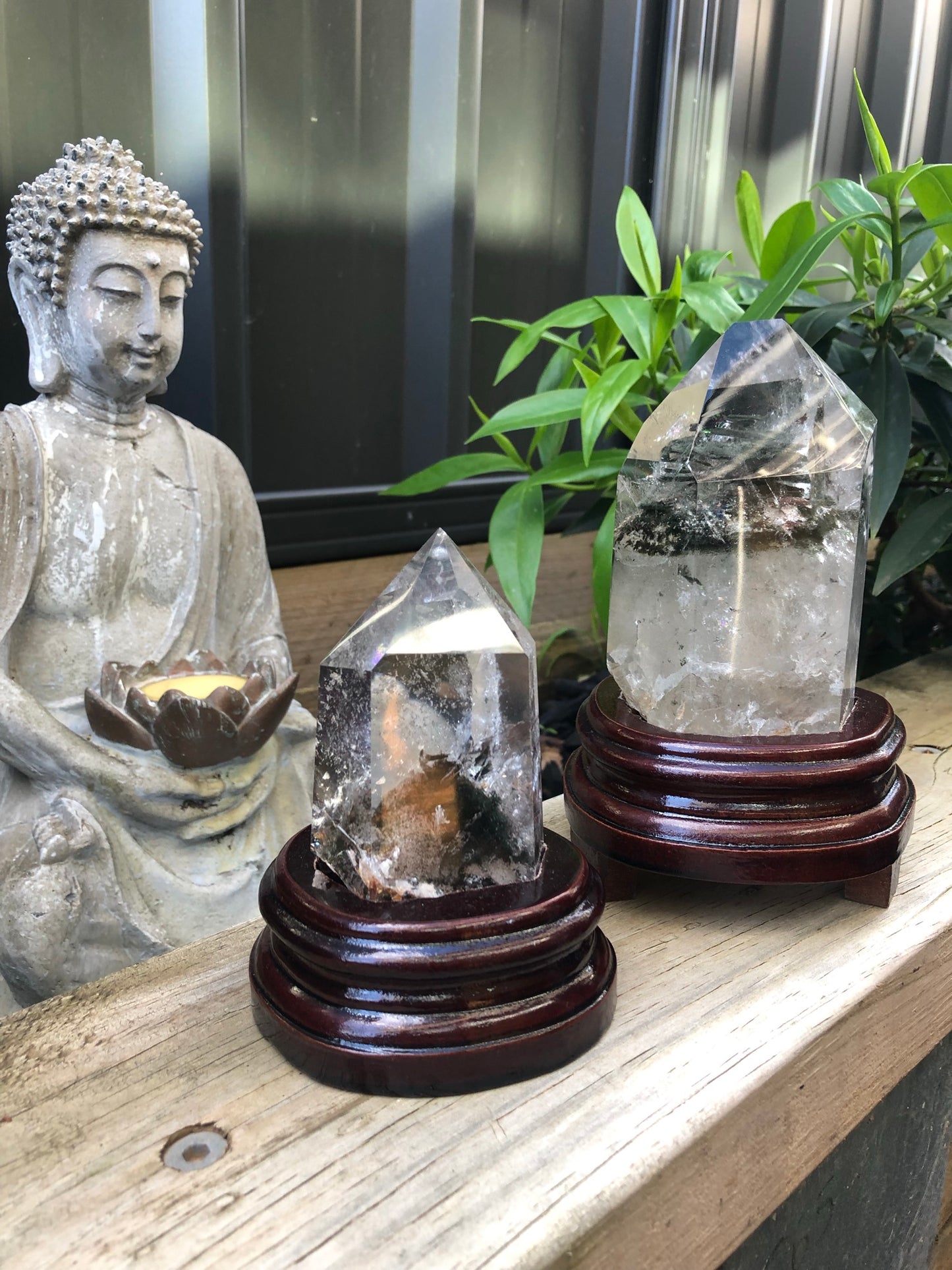 GARDEN QUARTZ TOWER(S) WITH WOODEN STAND(S)
