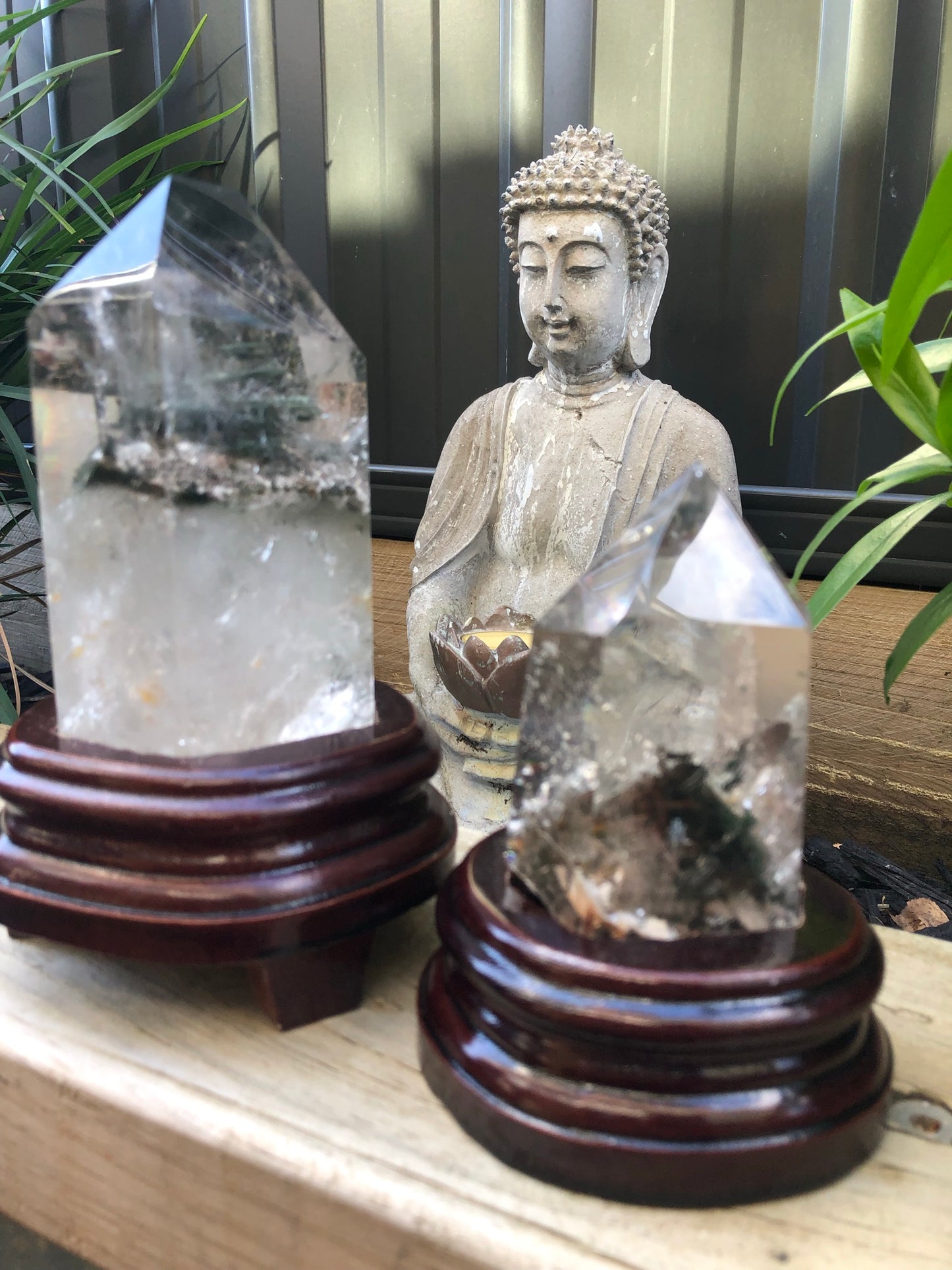 GARDEN QUARTZ TOWER(S) WITH WOODEN STAND(S)