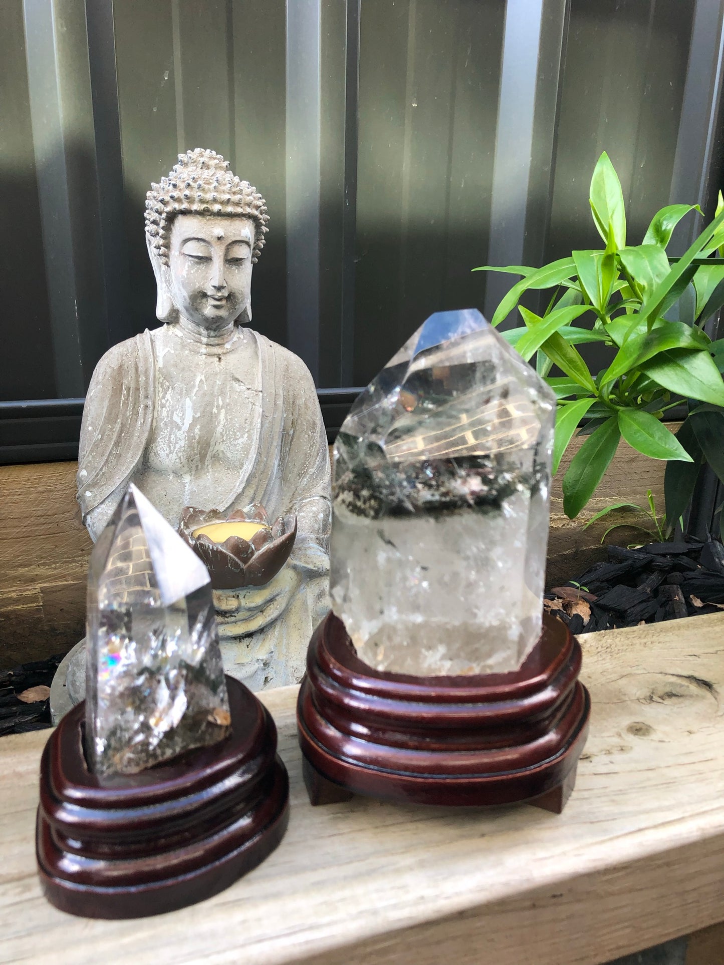 GARDEN QUARTZ TOWER(S) WITH WOODEN STAND(S)