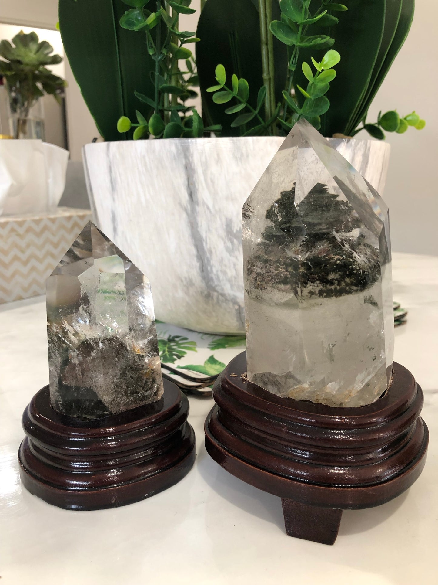 GARDEN QUARTZ TOWER(S) WITH WOODEN STAND(S)