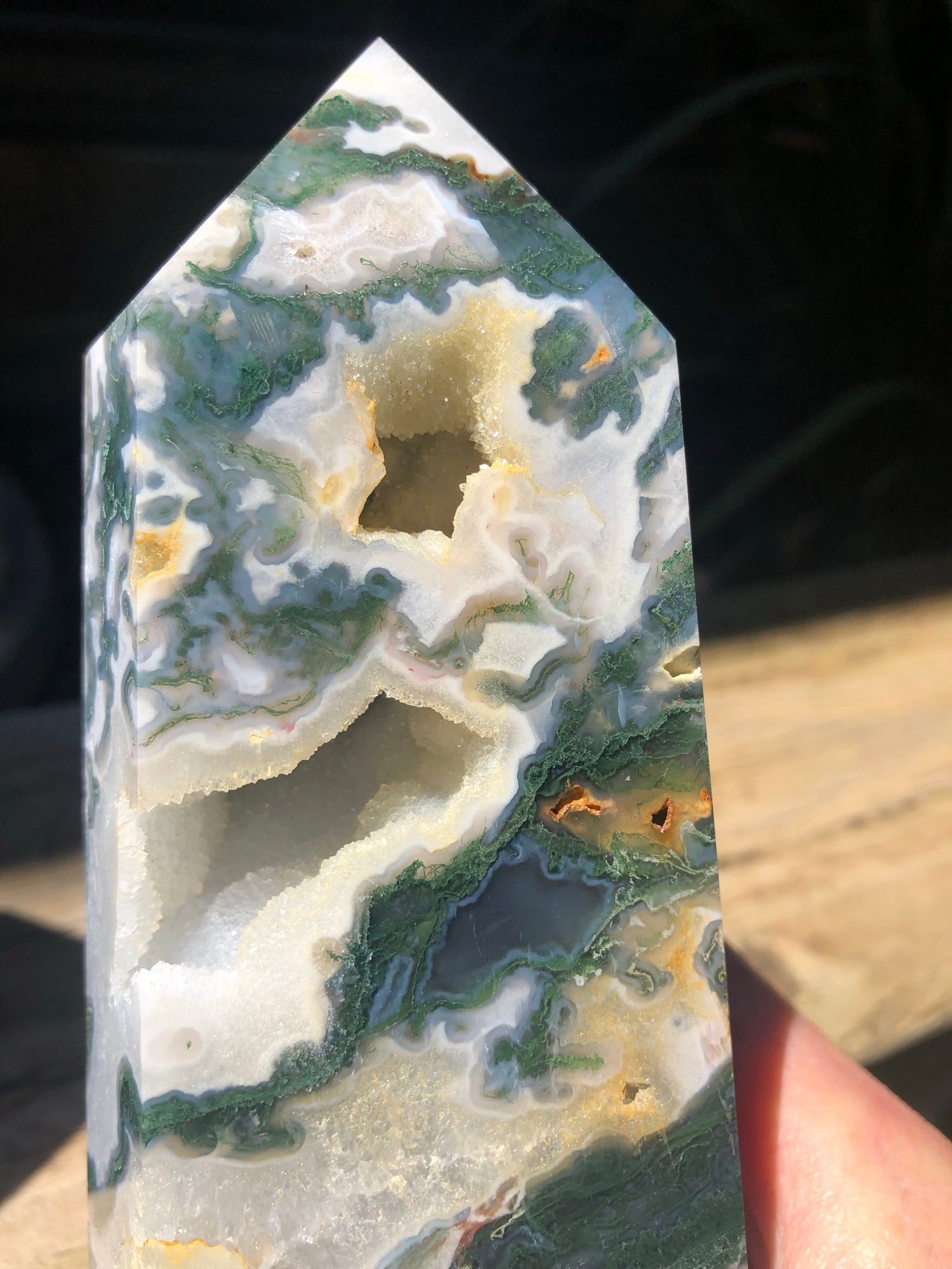 Moss Agate Tower - shown as an example only (sold).