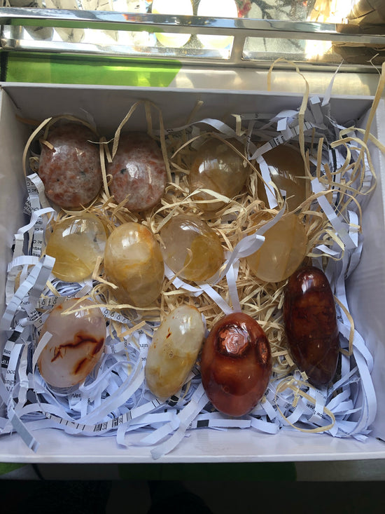 Palm Stones available in Golden Sandstone, Golden Healer and Carnelian (light and dark)